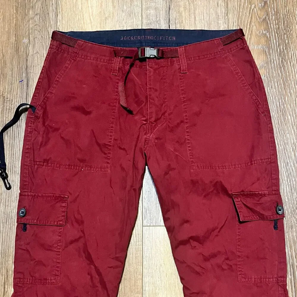 Vtg Abercrombie Fitch Convertible Cargo Pants Womens 6 Low Rise Red Flare 90s - Picture 2 of 11